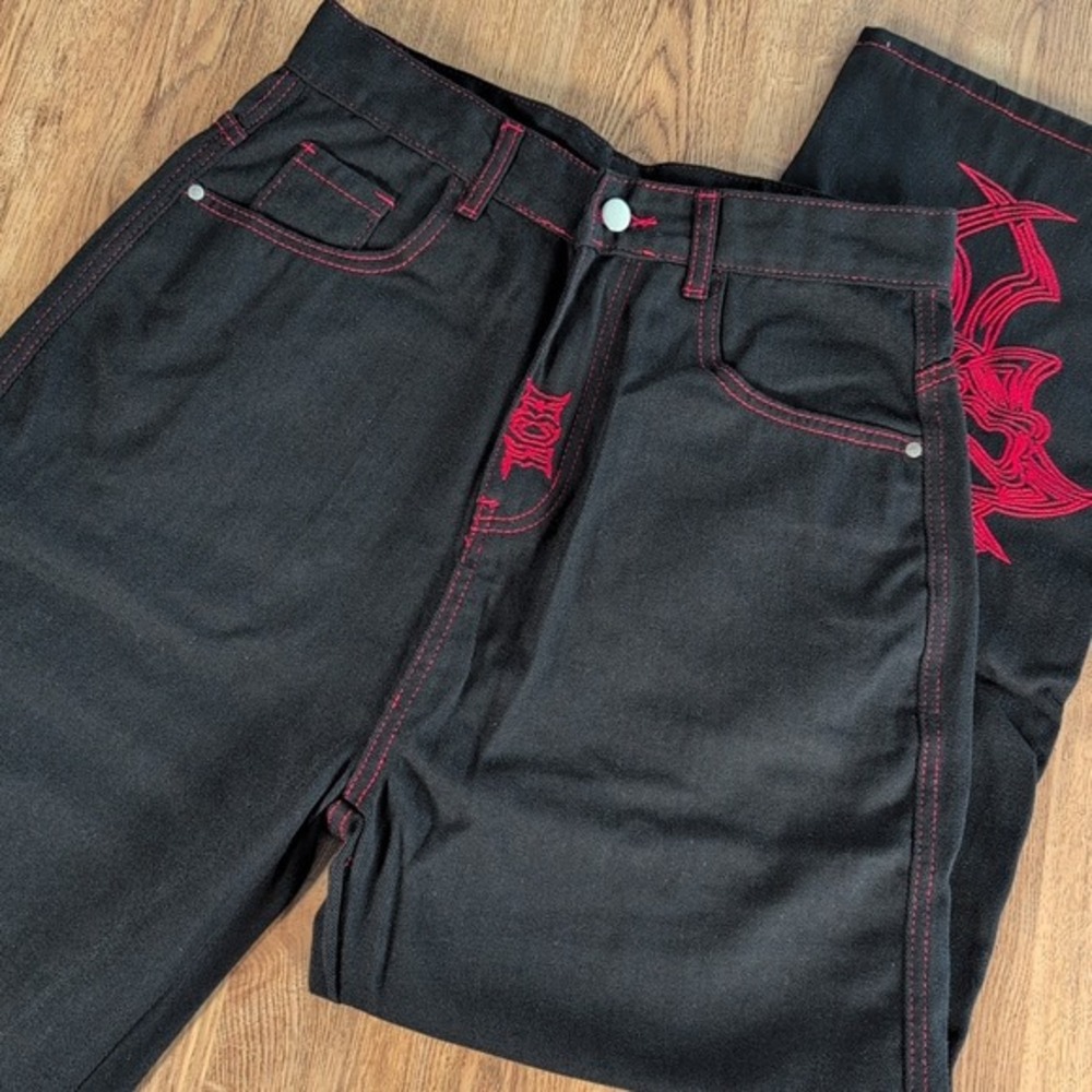 Heaven Can Wait Exclusive Pants Men's 29 x 27 Black Skull Wide Leg Jeans Y2K New